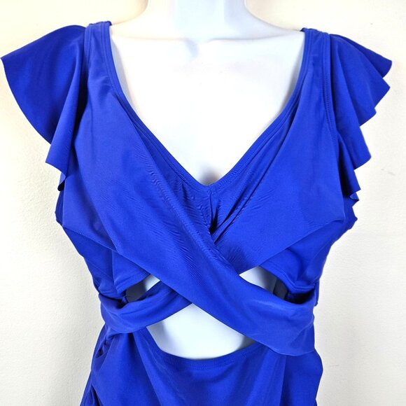 B2prity Womens One Piece Swimsuit Ruffle Cutout Bathing Suit XL Blue Beach Pool - Picture 6 of 10